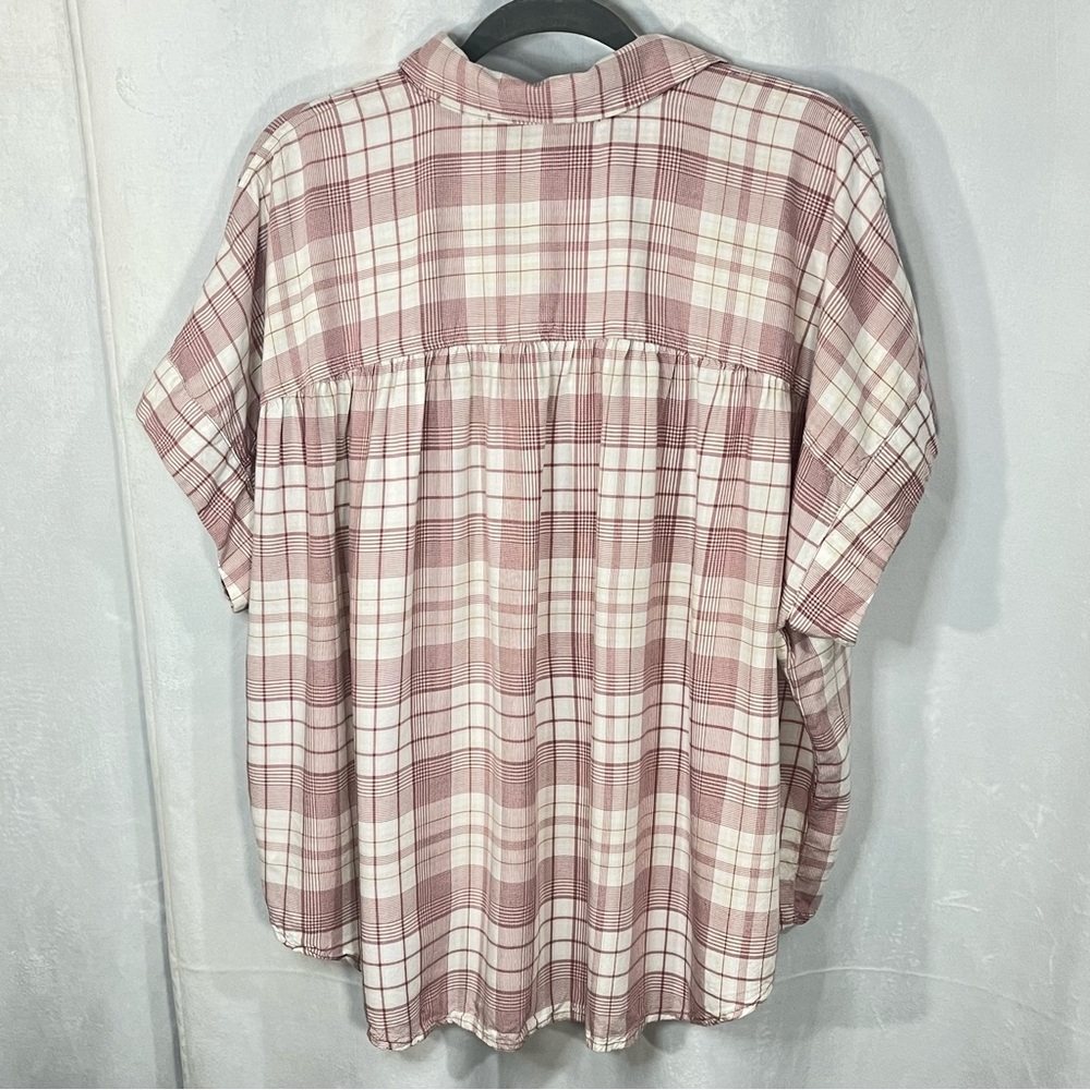 Dip Oversized Button Down Plaid Blouse Asymmetrical Size 2xl - Picture 5 of 7